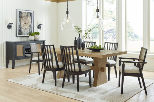 Ashley Galliden - Light Brown / Black - 8 Pc. - Rectangular Dining Table, 4 Side Chairs, 2 Arm Chairs, Server