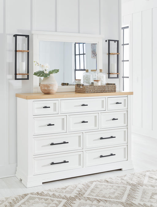 Ashley Ashbryn - White / Natural - 7 Pc. - Dresser, Mirror, California King Panel Storage Bed, 2 Nightstands