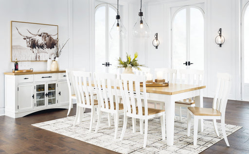 Ashley Ashbryn - White / Natural - 10 Pc. - Dining Table, 8 Side Chairs, Server
