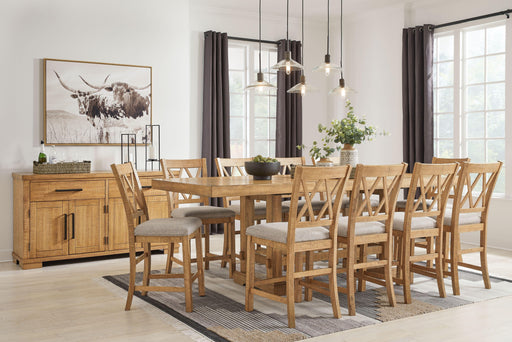 Ashley Havonplane - Brown - 12 Pc. - Counter Extension Table, 10 Upholstered Barstools, Server