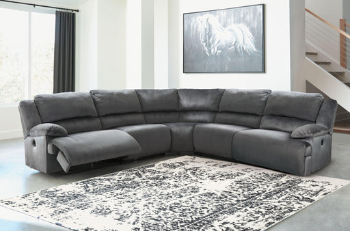 Ashley Clonmel - Charcoal - 5-Piece Power Reclining Sectional With Armless Recliner