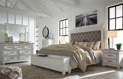 Ashley Kanwyn - Whitewash - Queen Upholstered Bed With Storage Bench