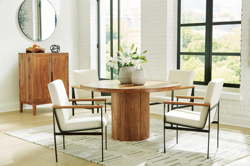Ashley Dressonni - Brown - 6 Pc. - Round Dining Table, 4 Arm Chairs, Bar Cabinet
