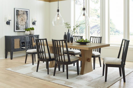Ashley Galliden - Light Brown / Black - 8 Pc. - Rectangular Dining Table, 6 Side Chairs, Server