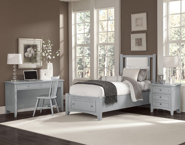 Vaughan-Bassett Bonanza - Twin Pebble Gray Upholstered Bed With Storage Footboard - Gray