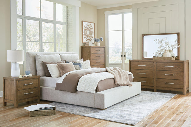 Ashley Cabalynn - Light Brown - 5 Pc. - Dresser, Mirror, Chest, California King Upholstered Bed