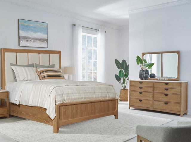 Parker House Escape - Bedroom Queen Panel Bed With Dresser And Mirror - Glazed Natural Oak