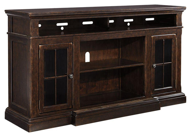 Ashley Roddinton XL TV Stand w/Fireplace Option - Dark Brown