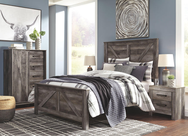 Ashley Wynnlow - Gray - 5 Pc. - Queen Crossbuck Panel Bed, 2 Nightstands