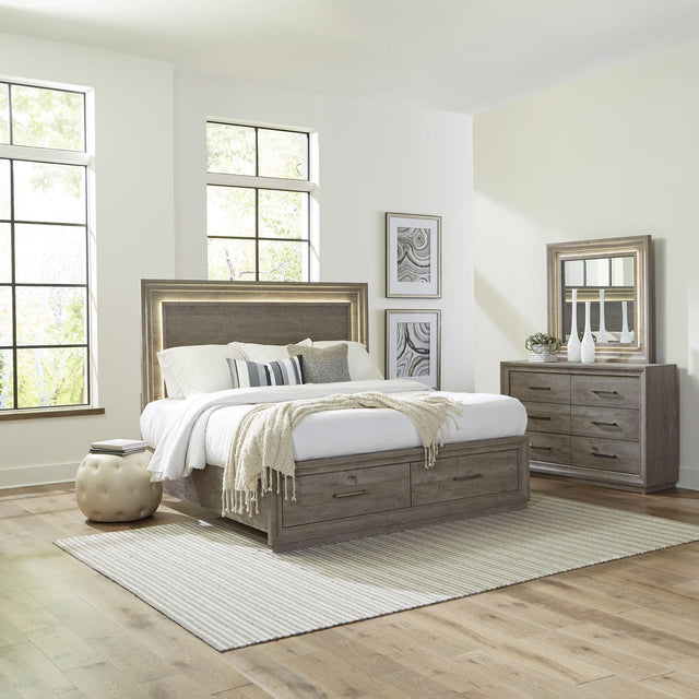 Liberty Furniture Horizons - 3 Piece Bedroom Set (King Storage Bed, Dresser & Mirror) - Gray