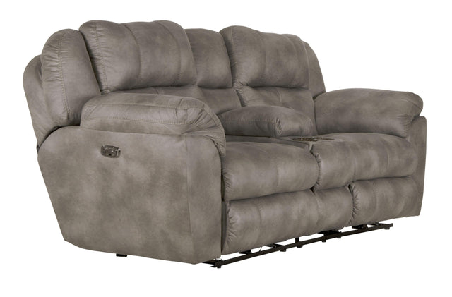 Catnapper Ferrington - Power Lay Flat Reclining Console Loveseat with Power Adjustable Headrest & Lumbar - Steel