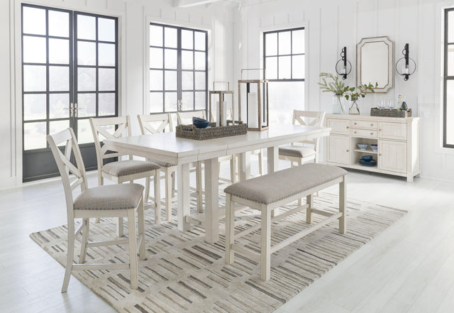 Ashley Robbinsdale - Antique White - 9 Pc. - Rectangular Counter Height Dining Extension Table, 6 Barstools, Bench, Server