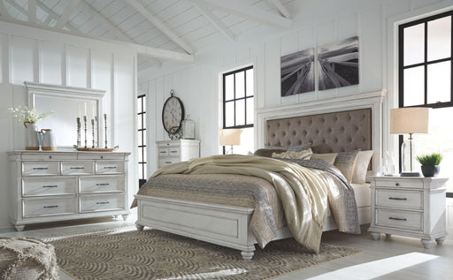 Ashley Kanwyn - Whitewash - 6 Pc. - Dresser, Mirror, Chest, King Upholstered Panel Bed
