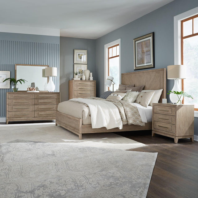 Liberty Furniture Brentwood - 5 Piece Bedroom Set (King Panel Bed, Dresser & Mirror, Chest, Nightstand) - Sandstone