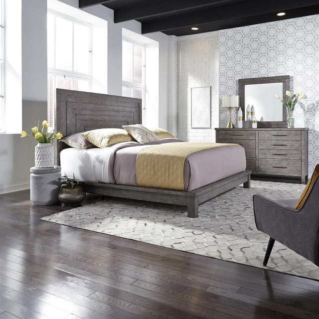 Liberty Furniture Modern Farmhouse - 3 Piece Bedroom Set (California King Platform Bed, Dresser & Mirror) - Gray