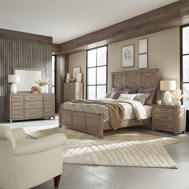 Liberty Furniture Skyview Lodge - 5 Piece Bedroom Set (Queen Panel Bed, Dresser & Mirror, Chest, Nightstand) - Cobblestone