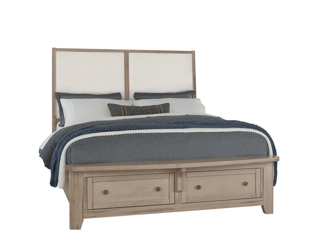 Vaughan-Bassett Woodbridge - King Storage Upholstered Bed With White Fabric - Clear Maple