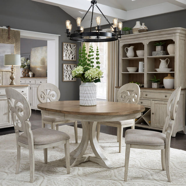 Liberty Furniture Farmhouse Reimagined - 5 Piece Pedestal Table Set - White