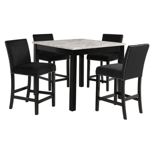 New Classic Furniture Celeste - 5 Piece Marble Finish Counter Dining Set (Table & 4 Chairs) - Black