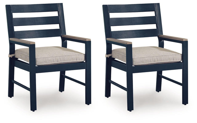 Ashley East Beach Arm Chair With Cushion (2/CN) - Navy Blue/Driftwood