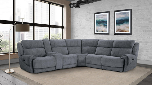 Parker House Spencer - 6 Piece Modular Power Reclining Sectional with Power Headrests and Entertainment Console - Tide Graphite