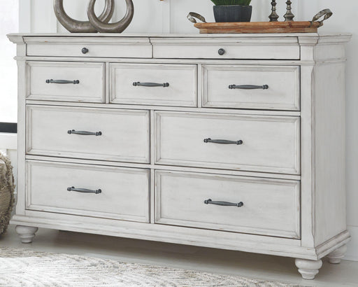 Ashley Kanwyn - Whitewash - 8 Pc. - Dresser, Mirror, Chest, King Upholstered Bed With Storage Bench, 2 Nightstands