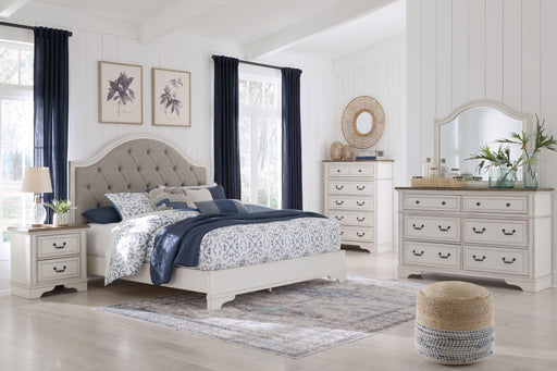Ashley Brollyn - White / Brown / Beige - 7 Pc. - Dresser, Mirror, Chest, Queen Upholstered Panel Bed, 2 Nightstands