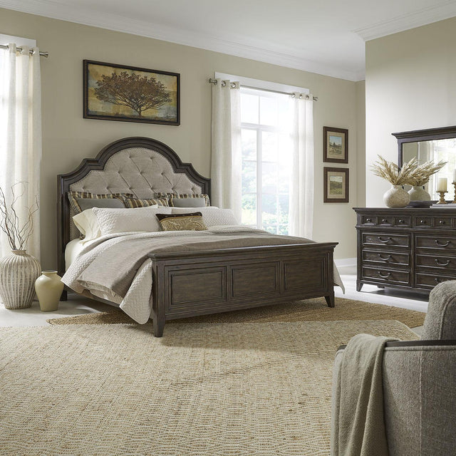 Liberty Furniture Paradise Valley - 3 Piece Bedroom Set (California King Upholstered Bed, Dresser & Mirror) - Saddle Brown