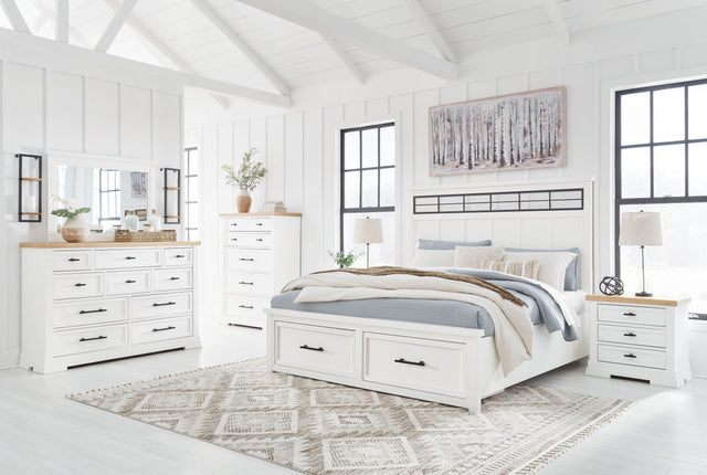 Ashley Ashbryn - White / Natural - 6 Pc. - Dresser, Mirror, Chest, Queen Panel Storage Bed