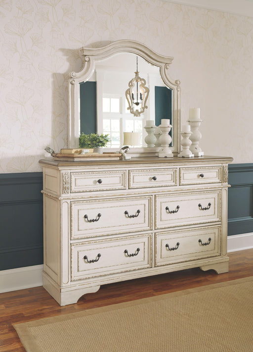 Ashley Realyn - Two-tone - 6 Pc. - Dresser, Mirror, Chest, Queen Upholstered Sleigh Bed