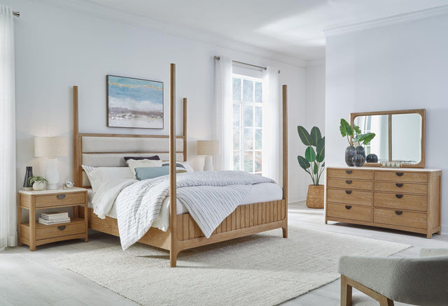 Parker House Escape - Bedroom King Poster Bed With 2 Nightstands And Dresser With Mirror - Glazed Natural Oak