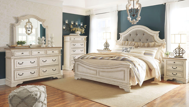 Ashley Realyn - Two-tone - 6 Pc. - Dresser, Mirror, Chest, Queen Upholstered Panel Bed