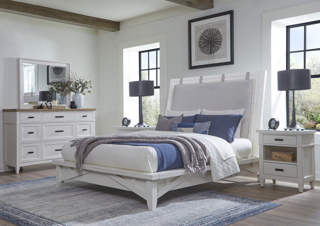 Parker House Americana Modern - Bedroom Queen Platform Bed 2 Nightstands And Dresser With Mirror - Cotton