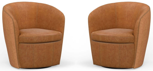 Parker House Barolo - 100% Italian Leather Swivel Club Chair (Set of 2) - Vintage Saddle