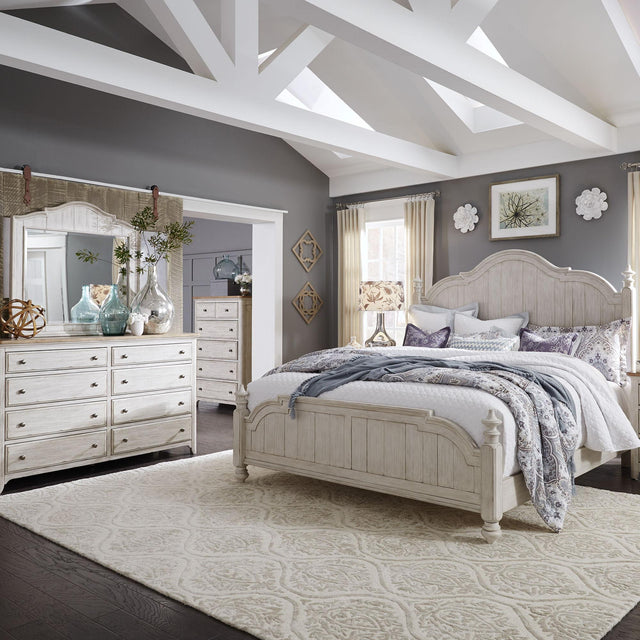 Liberty Furniture Farmhouse Reimagined - 4 Piece Bedroom Set (Queen Poster Bed, Dresser & Mirror, Chest) - White