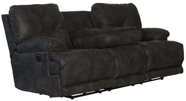 Catnapper Voyager - Power Lay Flat Reclining Sofa With 3 Recliners and Drop Down Table - Slate - Fabric