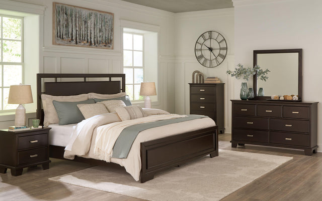 Ashley Covetown - Dark Brown - 7 Pc. - Dresser, Mirror, Chest, King Panel Bed, 2 Nightstands