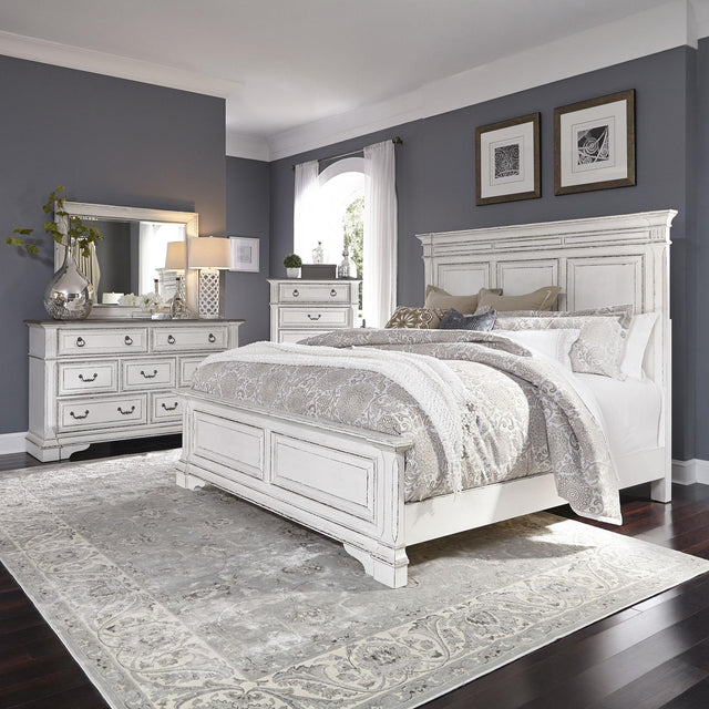 Liberty Furniture Abbey Park - 4 Piece Bedroom Set (King Panel Bed, Dresser & Mirror, Chest) - White