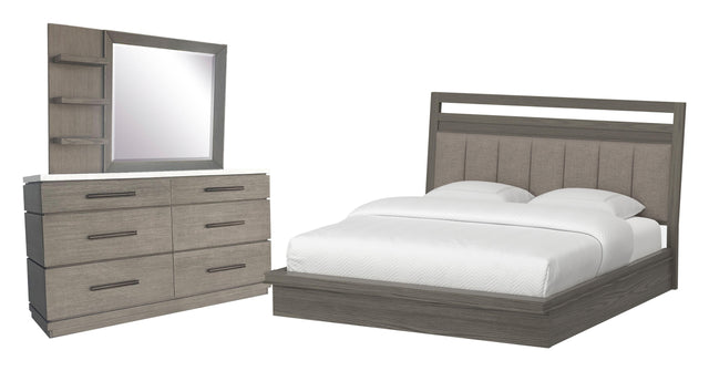 Parker House Pure Modern - Bedroom Queen Platform Bed With Dresser And Mirror - Moonstone