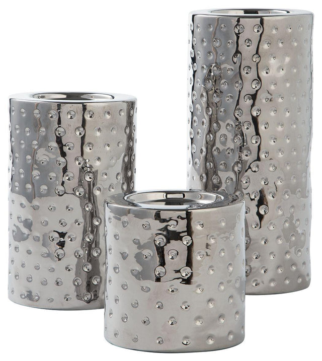 Ashley Marisa Candle Holder Set (3/CN) - Silver Finish