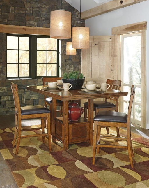 Ashley Ralene - Light Brown - 6 Pc. - Counter Extension Table, 4 Barstools, Server