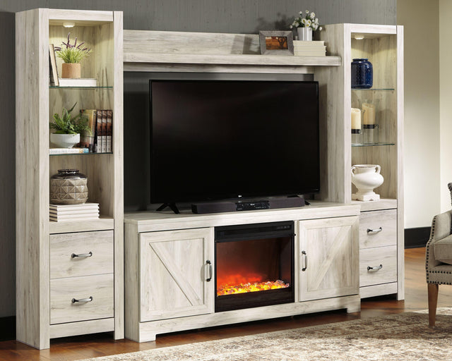 Ashley Bellaby - Whitewash - 5 Pc. - Entertainment Center - 63" TV Stand With Fireplace Insert Glass/Stone