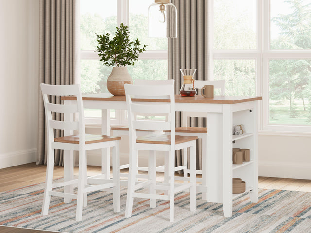 Ashley Gesthaven - Natural / White - 5 Pc. - Rectangular Dining Room Counter Table, 4 Barstools