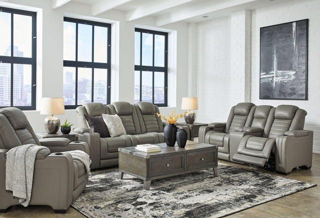 Ashley Backtrack - Gray - 3 Pc. - Power Reclining Sofa, Loveseat, Recliner