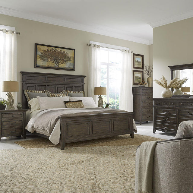 Liberty Furniture Paradise Valley - 5 Piece Bedroom Set (California King Panel Bed, Dresser & Mirror, Chest, Nightstand) - Saddle Brown