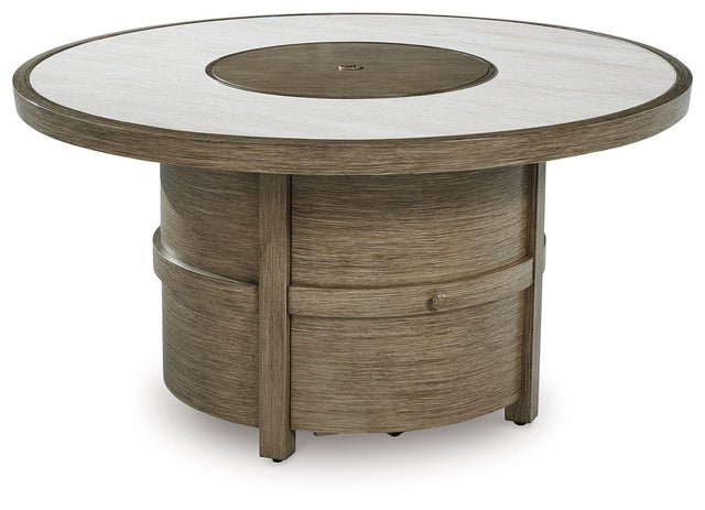 Ashley Rainier Ranch Round Fire Pit Table - Beige