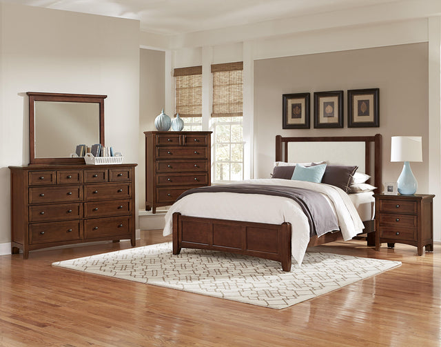 Vaughan-Bassett Bonanza - King Linen Upholstered Bed With Mansion Footboard - Cherry