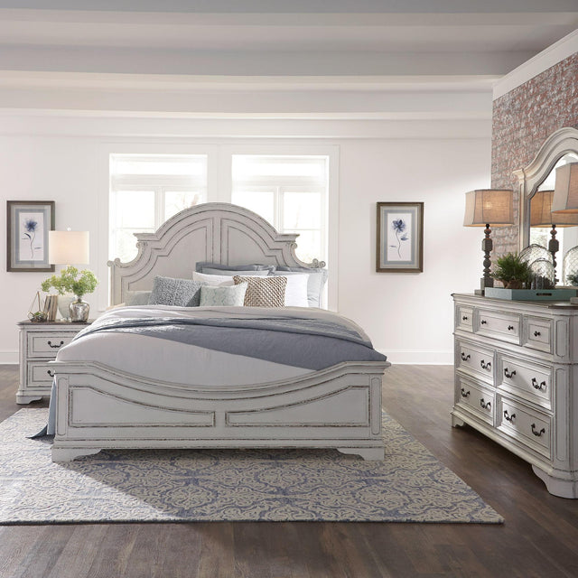 Liberty Furniture Magnolia Manor - 4 Piece Bedroom Set (Queen Panel Bed, Dresser & Mirror, Nightstand) - White