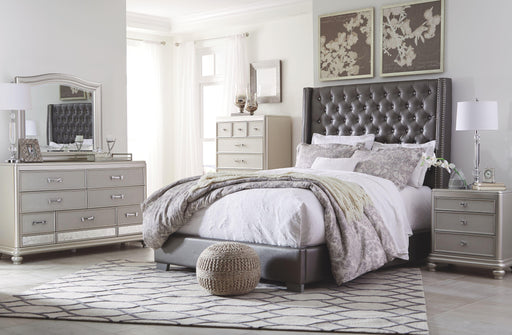 Ashley Coralayne - Gray - 6 Pc. - Dresser, Mirror, Chest, Queen Upholstered Bed, Nightstand