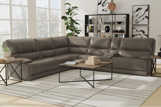 Parker House Shelby - 6 Piece Modular Power Reclining Sectional with Power Headrests and Entertainment Console - Cabrera Haze